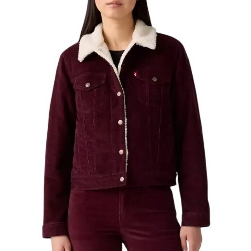 Levi's Barn Jacket Women L Burgundy Corduroy Sherpa Lined 36136-0047